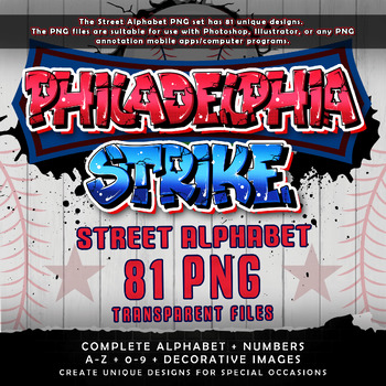 Preview of Philadelphia Strike Graffiti Alphabet Font, 81 PNG Transparent Files