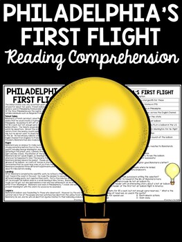 Preview of Philadelphia's First Flight Reading Comprehension Worksheet Blanchard Fever 1793