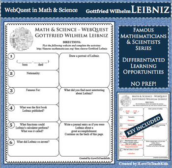 Preview of Philosophy Calculus GOTTFRIED LEIBNIZ Math WebQuest Research Project Biography