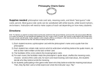 Preview of Philosophy Lesson Plan: Philosophy Chairs Game