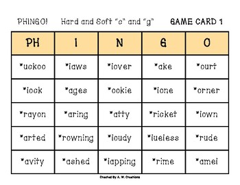 Preview of Phingo! Hard and Soft "c" and "g" (BINGO) Game PHONICS
