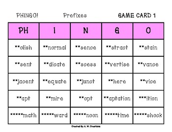Preview of Phingo! Prefixes (BINGO) Game PHONICS