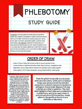 Preview of Phlebotomy Study Guide Order of draw, Prep and Procedures