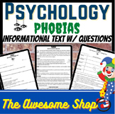 Phobias Informational Text W/worksheets Psychology & Healt