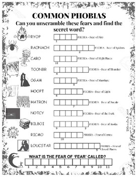 Preview of Phobias Puzzle Worksheet