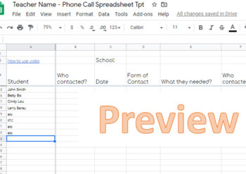 Preview of Phone Call Record Sheet - Distance Learning Form