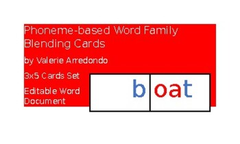 Preview of Phoneme-Based Word Family Blending Cards 3x5 Card Set *Editable Word Version*