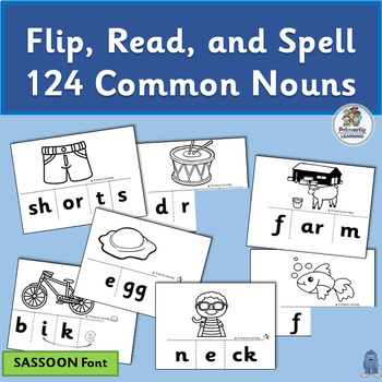 Preview of Segmenting and Blending Sounds for Common Noun Flip Cards - SASSOON Font