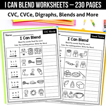Preview of Phoneme Blending Activities CVC Word Digraphs R Controlled Vowels Worksheets