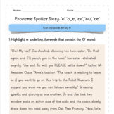 Phoneme Spotter Story 'O' Sounds: 'o', 'o_e', 'oa', 'ow', 'oe'