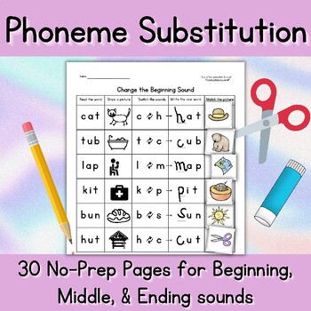 Preview of Phoneme Substitution - 30 No-Prep PA/Phonics Worksheets (SOR aligned)