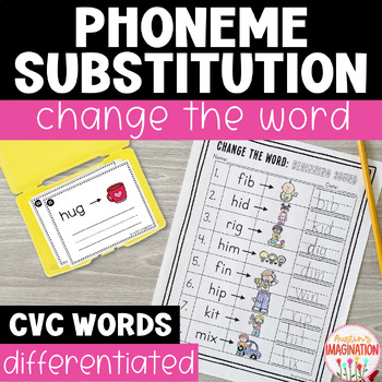 Preview of Phoneme Substitution Activities CVC Word Worksheets & Task Cards