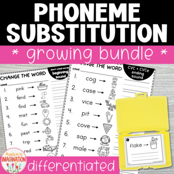 Preview of Phoneme Substitution Differentiated Worksheets and Task Cards GROWING BUNDLE