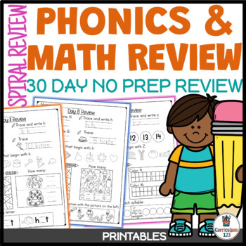 Preview of Phonemic Awareness & Math Spiral Review Kindergarten & 1st Grade 