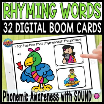 Preview of Phonemic Awareness Rhyming Words Digital Phonics Boom Cards