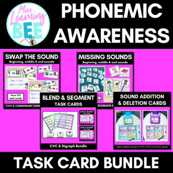 Preview of Phonemic Awareness Task Card Bundle - CVC, CCVC/CVCC & Consonant Digraph Words