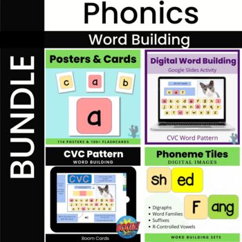 Preview of Phonics Word Building Bundle with Posters, Flashcards, Digital Images & MORE!