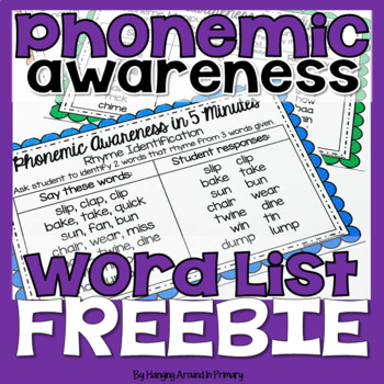 Preview of Phonemic Awareness Activities - Word Lists Freebie