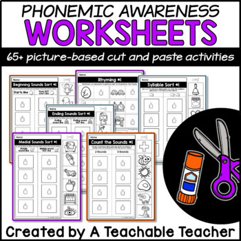 Preview of Phonemic Awareness and Phonological Awareness Worksheets Homework Cut and Paste