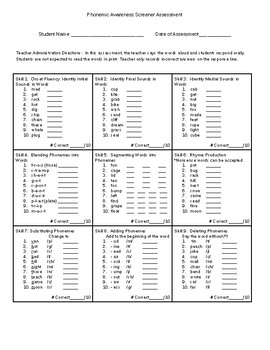 Preview of Phonemic Phonological Awareness Screener Assessment