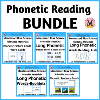 Preview of Phonetic Reading Activity Bundle - Montessori Blue Scheme for Literacy Center