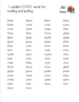Phonetically-Controlled Words for o-consonant-e - Orton-Gillingham