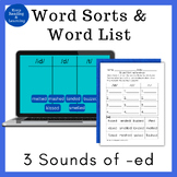 Phonics 3 Sounds of Suffix ed Word Sorts Word Lists Worksh