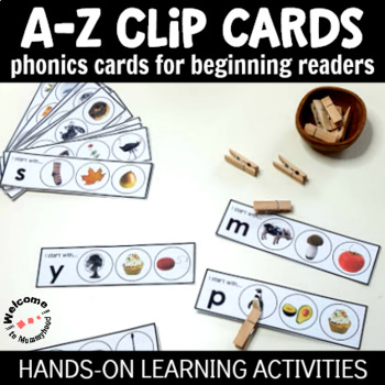 Preview of Phonics Activity Cards for Beginning Readers - A to Z clip cards