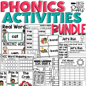 Phonics Activities Growing Bundle by First Grade Roars | TpT