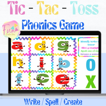 Preview of Phonics Activity Game - Tic Tac Toe - Reading & Writing -Digital - Printable