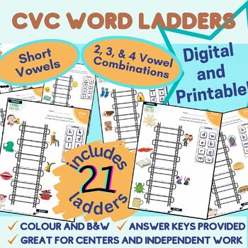 Preview of Phonics Activity - Short Vowels CVC Phonemic Awareness Word Ladder Worksheet