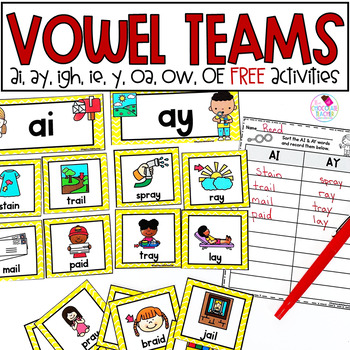 Preview of Vowel Teams - Long Vowels - Phonics Worksheets - FREE