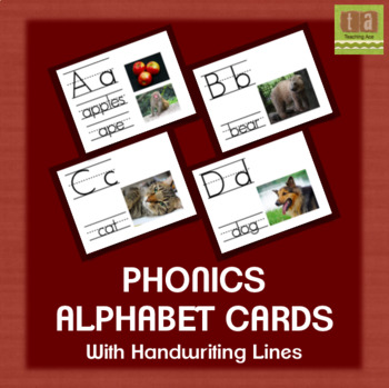 Preview of Alphabet Picture Cards With Real Images and Handwriting Lines - No Clip Art!