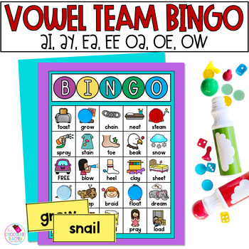 Preview of Vowel Team Bingo Phonics Game- Long Vowel Sounds with Long A, Long E, Long O