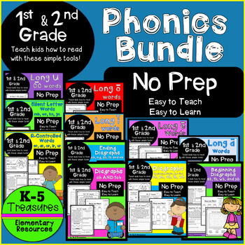 Preview of Phonics BUNDLE: 1st & 2nd Grade Phonics Review Worksheets