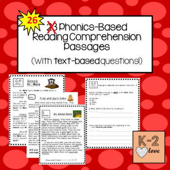 Preview of 26 Phonics-Based/Decoding Reading Comprehension Passages with Text-Based Qs