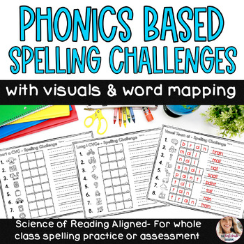 Preview of Phonics Based Spelling Assessments with Visuals and Word Mapping