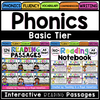 Preview of Phonics Reading Comprehension Passages Bundle - Phonics Worksheets - Basic Tier