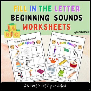 Phonics Beginning Sounds Fill in the Letter Worksheets | Literacy Centres