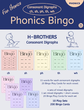 Preview of Phonics Bingo Consonant Digraphs - H-Brothers ch, sh, th, ph, wh