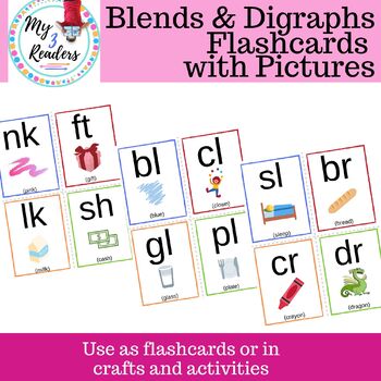 Preview of Phonics Blends & Digraph Flashcards with Pictures