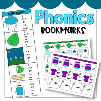 Preview of Phonics Bookmarks | Short & Vowels, Vowel Teams, Bossy R, Digraphs, Diphthongs