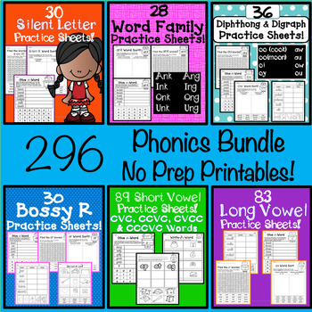 Preview of Science of Reading Phonics Bundle  296 No Prep Worksheets Printables