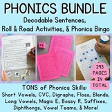 Phonics Games Bundle: Decodable Sentences, Bingo Games, Ro