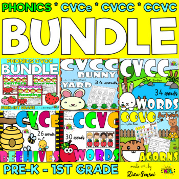 Preview of Phonics CVCe CVCC Words Flashcards Puzzles Worksheets Games BUNDLE