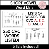 Phonics CVC Short VOWEL LIST! 5 different word lists for a