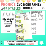 Phonics CVC Short Vowel Color the Word Family Booklet