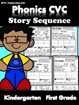 Preview of Phonics CVC Short Vowels Story Sequence for Kindergarten and First Grade