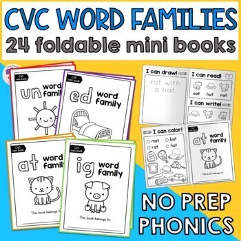 Preview of Phonics CVC Word Families Booklets Kindergarten Short Vowels Mini Books