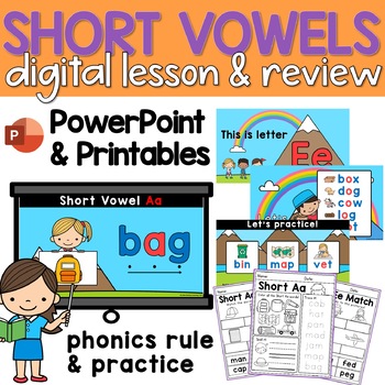 Preview of CVC Word List Kindergarten PowerPoint Slides and Short Vowel Worksheets